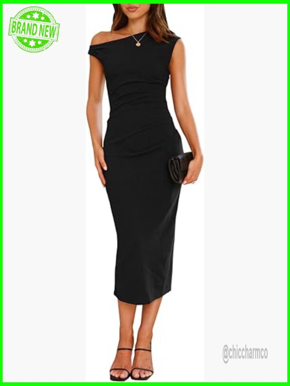 Sleeveless One Shoulder Bodycon Ruched Midi Dress Wedding Guest Cocktail